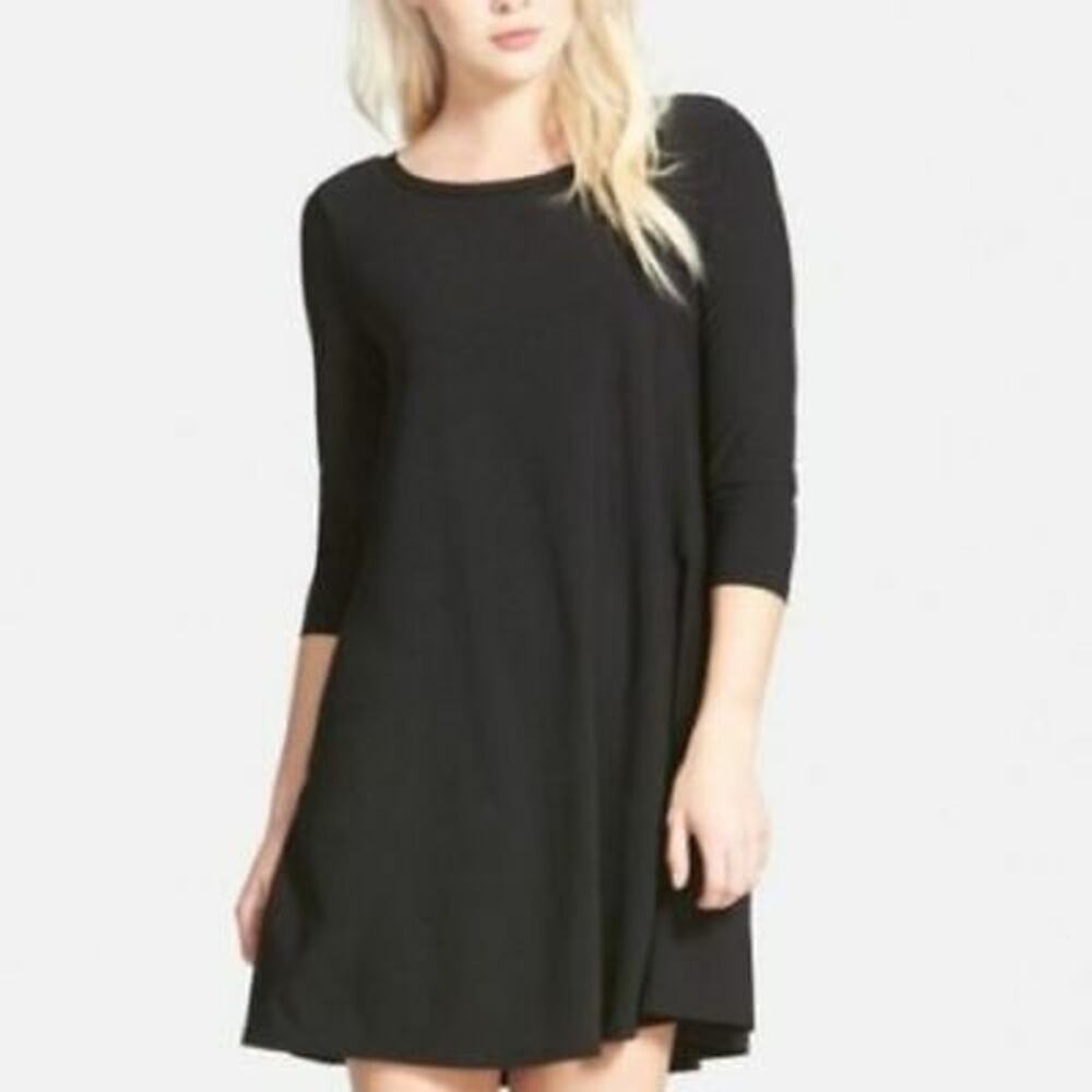 Leith Black Trapeze Dress 3/4 Sleeve Little Black Dress size small